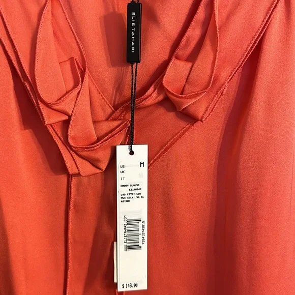 NWT-Elie Tahari silk top, orange, sz Med. - Picture 4 of 6